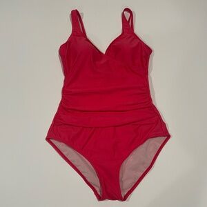 Boden Sz 10L Pink Faux Wrap Ruched Swimsuit